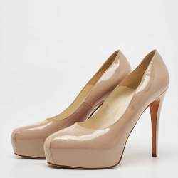 Brian Atwood Beige Patent Leather Platform Pumps Size 39.5