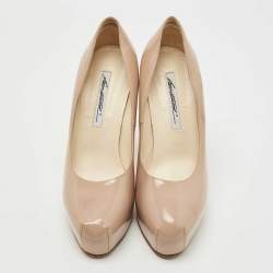 Brian Atwood Beige Patent Leather Platform Pumps Size 39.5