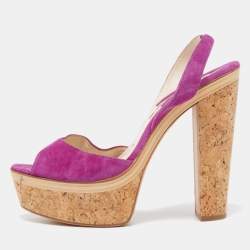 Brian Atwood Purple Suede  Peep Toe Slingback Platform Sandals Size 39.5