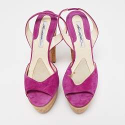 Brian Atwood Purple Suede  Peep Toe Slingback Platform Sandals Size 39.5