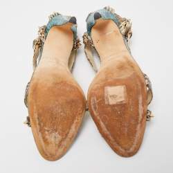 Brian Atwood Beige/Blue Python Ankle Strap  Sandals Size 38