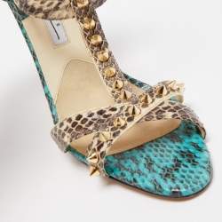 Brian Atwood Beige/Blue Python Ankle Strap  Sandals Size 38
