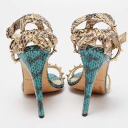 Brian Atwood Beige/Blue Python Ankle Strap  Sandals Size 38