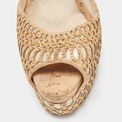 Brian Atwood Brown/Metallic Cork and Leather Ankle Strap Sandals Size 40