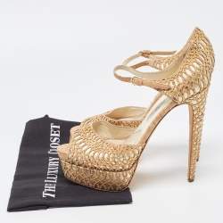 Brian Atwood Brown/Metallic Cork and Leather Ankle Strap Sandals Size 40