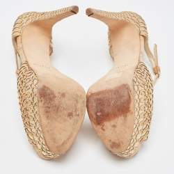 Brian Atwood Brown/Metallic Cork and Leather Ankle Strap Sandals Size 40