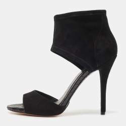 Brian Atwood Black Suede Correns Ankle Cuff Sandals Size 39.5