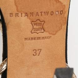 Brian Atwood Black/Gold Suede and Leather Strappy T-Bar Sandals Size 37