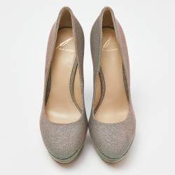 Brian Atwood Holographic Lurex Fabric Platform Pumps Size 37.5