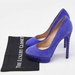 Brian Atwood Blue Suede and Snakeskin Embossed Leather Platform Pumps Size 37