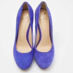 Brian Atwood Blue Suede and Snakeskin Embossed Leather Platform Pumps Size 37