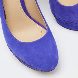 Brian Atwood Blue Suede and Snakeskin Embossed Leather Platform Pumps Size 37