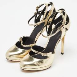 Brian Atwood Gold Laminated Leather Slingback Pumps Size 37