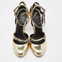 Brian Atwood Gold Laminated Leather Slingback Pumps Size 37