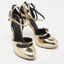 Brian Atwood Gold Laminated Leather Slingback Pumps Size 37