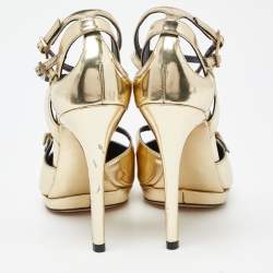 Brian Atwood Gold Laminated Leather Slingback Pumps Size 37