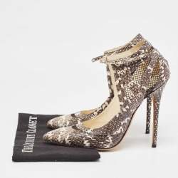 Brian Atwood Grey/White Snakeskin and Mesh Ankle Strap Pumps Size 41