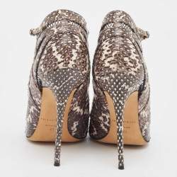 Brian Atwood Grey/White Snakeskin and Mesh Ankle Strap Pumps Size 41