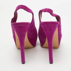 Brian Atwood Pink Suede Peep Toe Platform Slingback Sandals Size 38.5