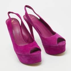 Brian Atwood Pink Suede Peep Toe Platform Slingback Sandals Size 38.5