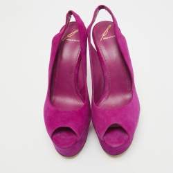 Brian Atwood Pink Suede Peep Toe Platform Slingback Sandals Size 38.5