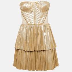 Bronx & Banco Beige Metallic Jersey and Tulle Florence Strapless Mini Dress S