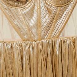 Bronx & Banco Beige Metallic Jersey and Tulle Florence Strapless Mini Dress S