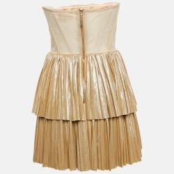 Bronx & Banco Beige Metallic Jersey and Tulle Florence Strapless Mini Dress S