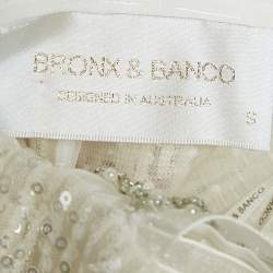 Pre Owned Bronx & Banco White Sequin Tulle Feather Trim Mademoiselle Bridal Mini Dress S