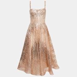 Bronx & Banco Beige Glitter Embellished Tulle Bustier Midi Dress S