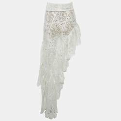 Bronx & Banco White Lace Belted Asymmetric Mini Skirt XS