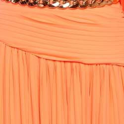 Pre Owned Bronx & Banco Orange Crepe Pleated One Shoulder Jafari Gown XS