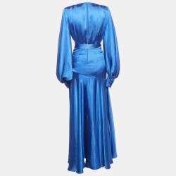 Pre Owned Bronx & Banco Blue Silk Blend Belted Maxi Dress XS
