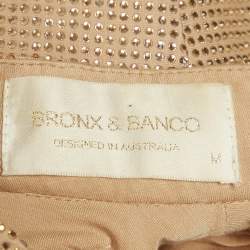 Pre Owned Bronx & Banco Beige Studded Jersey Zip-Up Cropped Jacket M