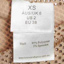 Pre Owned Bronx & Banco Rose Gold/Beige Studded Jersey Draped Mini Skirt XS