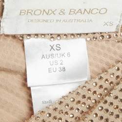 Pre Owned Bronx & Banco Rose Gold/Beige Studded Jersey Draped Mini Skirt XS
