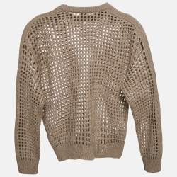 Brunello Cucinelli Beige Wool and Lurex Open Knit Sweater M