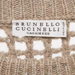 Brunello Cucinelli Beige Wool and Lurex Open Knit Sweater M