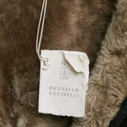Brunello Cucinelli Black Leather Shearling Trimmed Zip-Up Jacket M