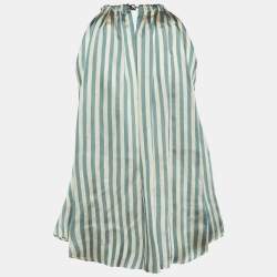 Pre Owned Brunello Cucinelli Blue Striped Organza Monili Halter Neck Top XS