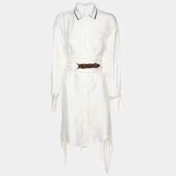 Pre Owned Brunello Cucinelli White Silk Button Front Shirt Dress M