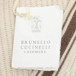 Pre Owned Brunello Cucinelli Cream Cashmere Rib Knit Embellished Sweater M
