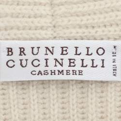 Pre Owned Brunello Cucinelli Cream Cashmere Rib Knit Embellished Sweater M