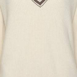 Pre Owned Brunello Cucinelli Cream Cashmere Rib Knit Embellished Sweater M