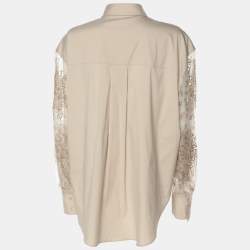 Pre Owned Brunello Cucinelli Beige Cotton Silk Floral Cut Out Sleeve Button Front Shirt S