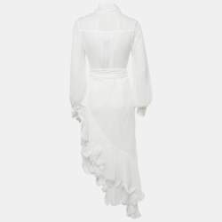 Pre Owned Brunello Cucinelli White Chiffon Ruffled Asymmetric Genevieve Dress XS