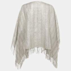 Pre Owned Brunello Cucinelli Beige Lurex and Linen Fringed Poncho One Size