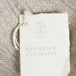 Pre Owned Brunello Cucinelli Beige Lurex and Linen Fringed Poncho One Size