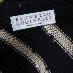 Pre Owned Brunello Cucinelli Black Linen Silk Sequin Embellished Striped Sweater XXL