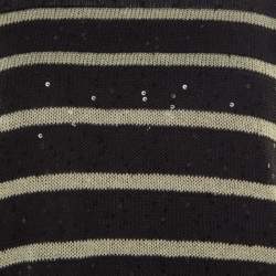 Pre Owned Brunello Cucinelli Black Linen Silk Sequin Embellished Striped Sweater XXL